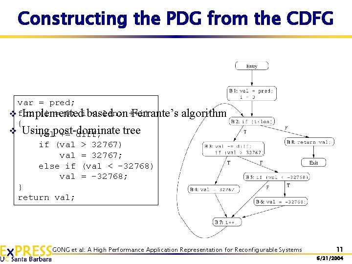 Constructing the PDG from the CDFG var = pred; (i = 0; i based Constructing the PDG from the CDFG var = pred; (i = 0; i based