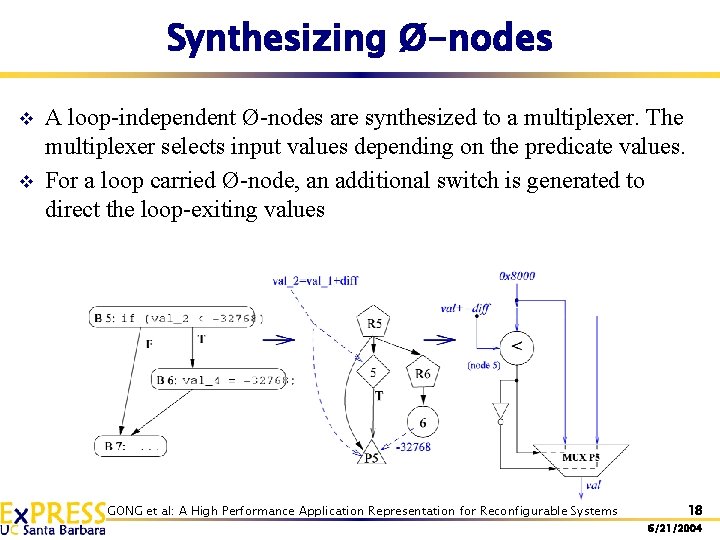 Synthesizing Ø-nodes v v A loop-independent Ø-nodes are synthesized to a multiplexer. The multiplexer Synthesizing Ø-nodes v v A loop-independent Ø-nodes are synthesized to a multiplexer. The multiplexer