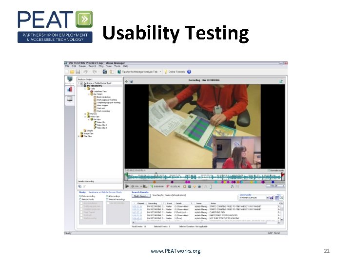 Usability Testing www. PEATworks. org 21 
