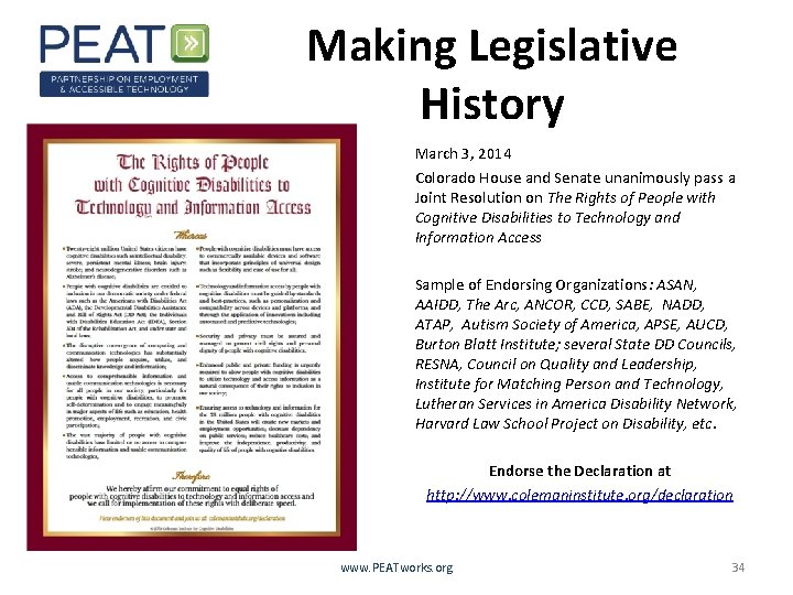 Making Legislative History March 3, 2014 Colorado House and Senate unanimously pass a Joint