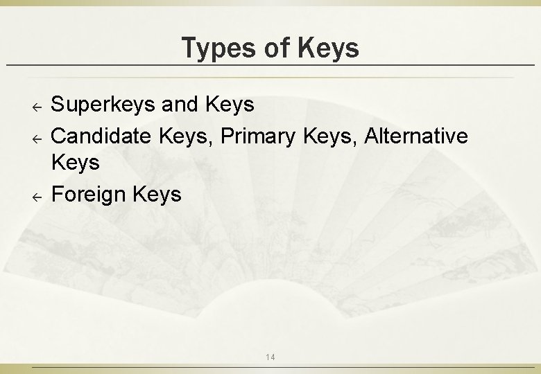 Types of Keys ß ß ß Superkeys and Keys Candidate Keys, Primary Keys, Alternative