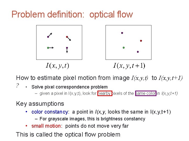 CS 4495 Computer Vision – A. Bobick Motion and Optic Flow Problem definition: optical