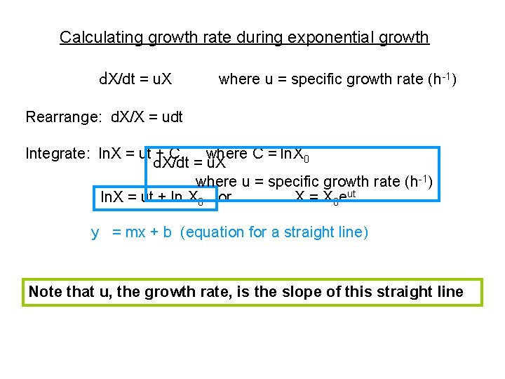 Calculating growth rate during exponential growth d. X/dt = u. X where u =
