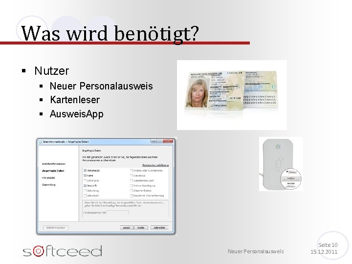 Was wird benötigt? § Nutzer § Neuer Personalausweis § Kartenleser § Ausweis. App Neuer