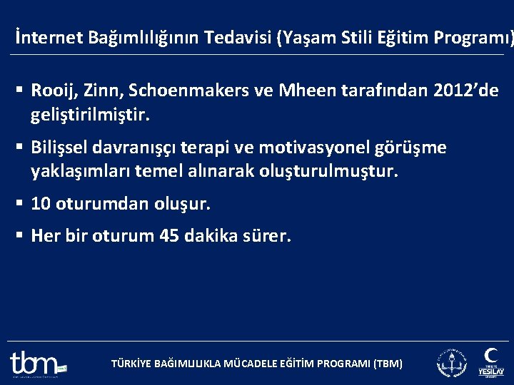 İnternet Bağımlılığının Tedavisi (Yaşam Stili Eğitim Programı) § Rooij, Zinn, Schoenmakers ve Mheen tarafından