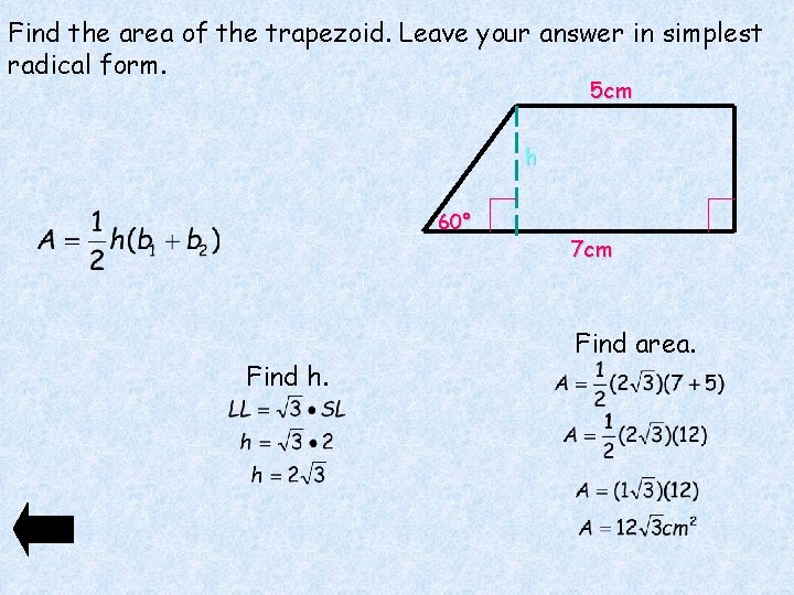 Find the area of the trapezoid. Leave your answer in simplest radical form. 5