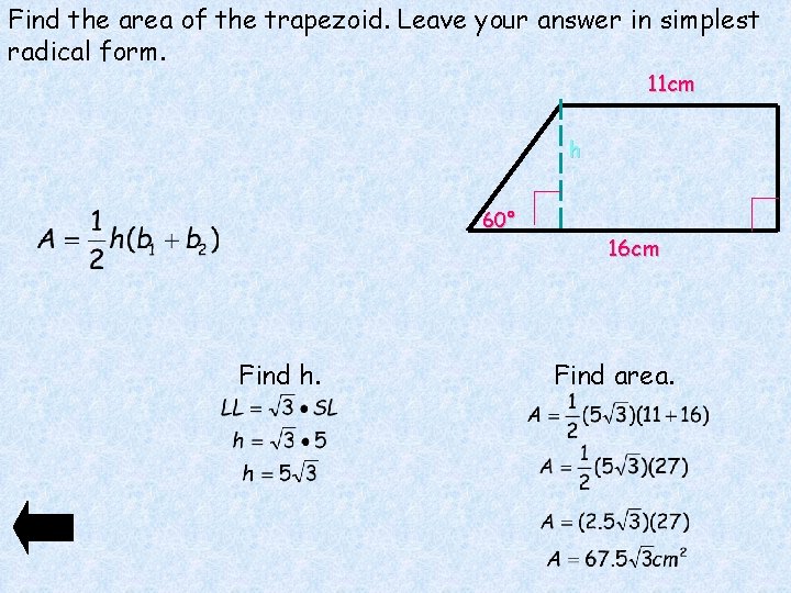 Find the area of the trapezoid. Leave your answer in simplest radical form. 11