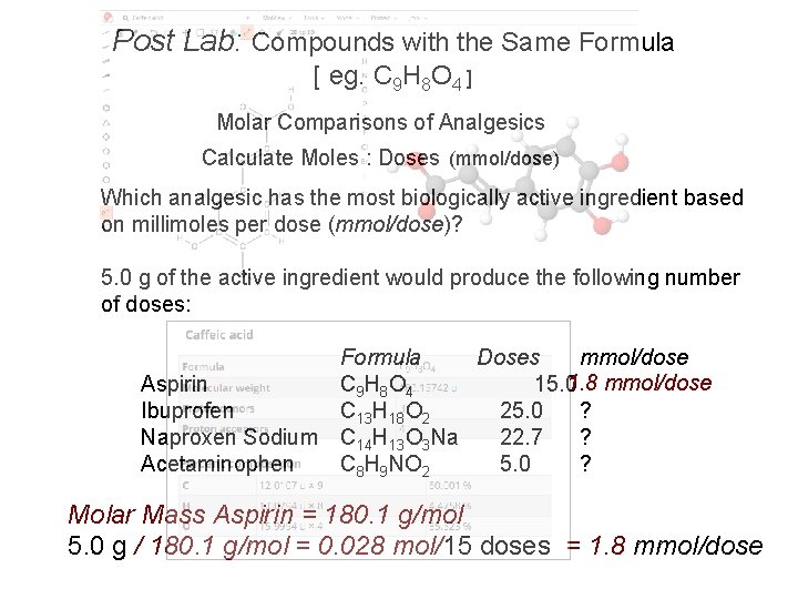 Post Lab: Compounds with the Same Formula [ eg. C 9 H 8 O
