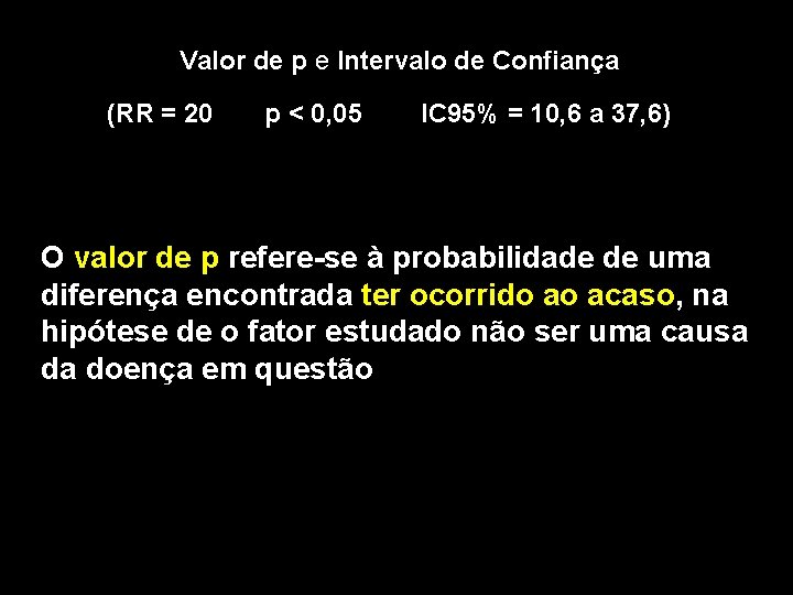 Valor de p e Intervalo de Confiança (RR = 20 p < 0, 05