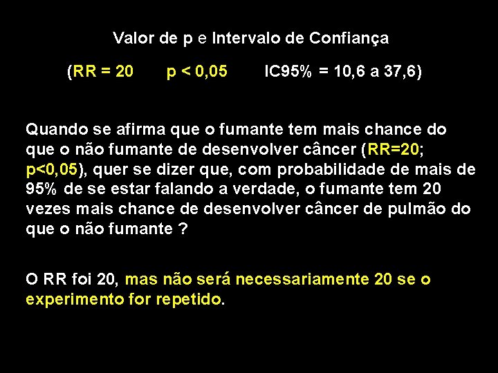 Valor de p e Intervalo de Confiança (RR = 20 p < 0, 05