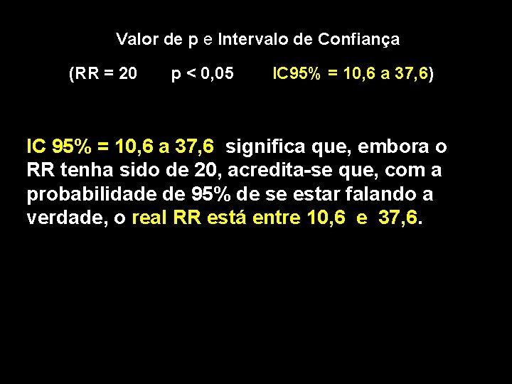 Valor de p e Intervalo de Confiança (RR = 20 p < 0, 05