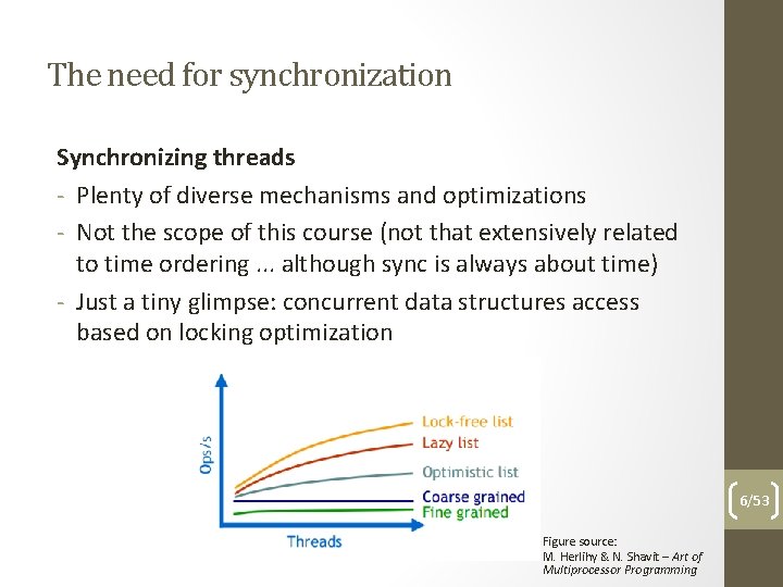 The need for synchronization Synchronizing threads - Plenty of diverse mechanisms and optimizations -