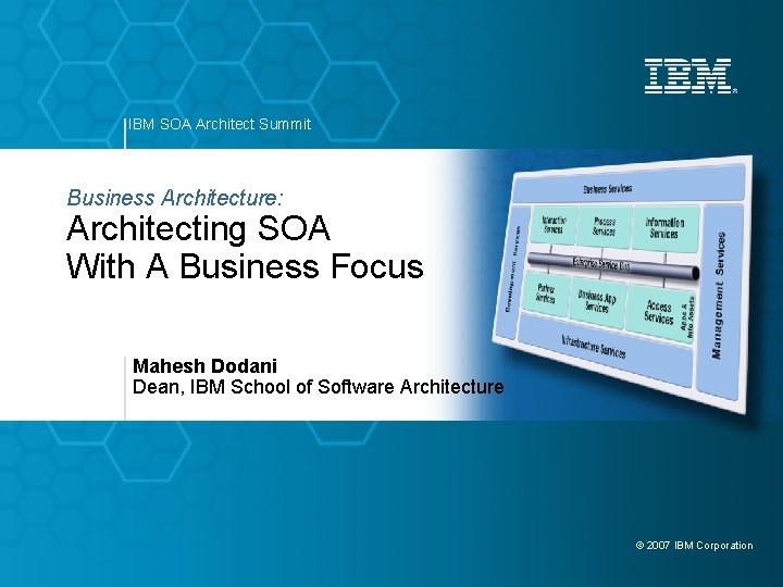 IBM SOA Architect Summit Business Architecture: Architecting SOA With A Business Focus Mahesh Dodani