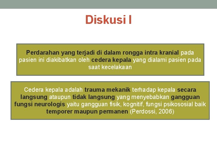 Diskusi I Perdarahan yang terjadi di dalam rongga intra kranial pada pasien ini diakibatkan