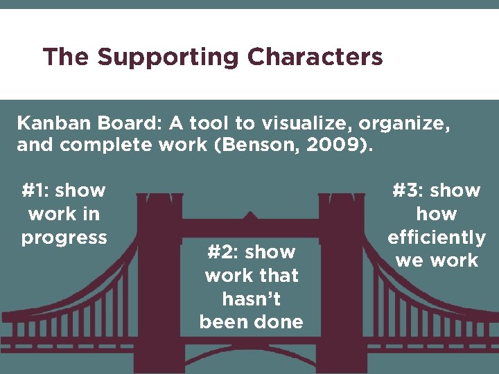 The Supporting Characters Kanban Board: A tool to visualize, organize, and complete work (Benson,