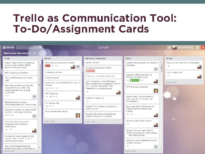 Trello as Communication Tool: To-Do/Assignment Cards 