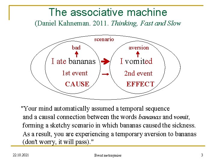 The associative machine (Daniel Kahneman. 2011. Thinking, Fast and Slow scenario bad aversion I