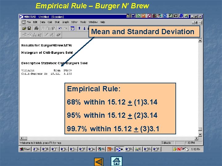 Empirical Rule – Burger N’ Brew Mean and Standard Deviation Empirical Rule: 68% within