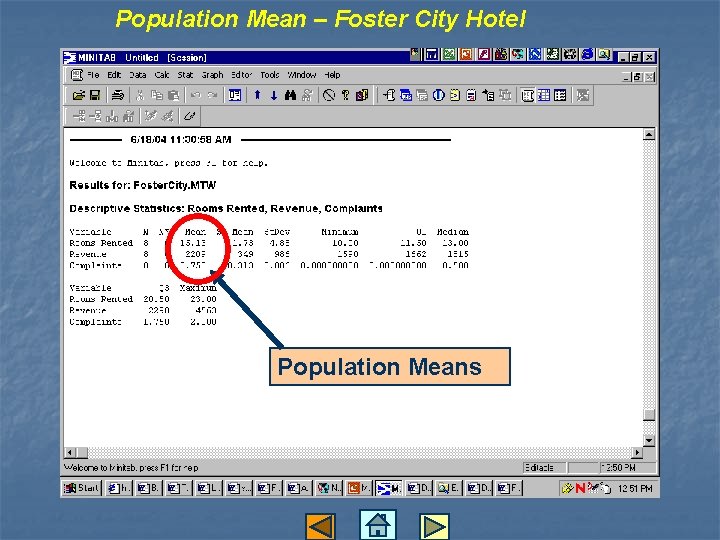 Population Mean – Foster City Hotel Population Means 