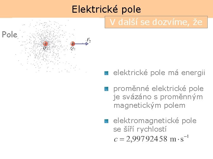 Elektrické pole V další se dozvíme, že Pole elektrické pole má energii proměnné elektrické