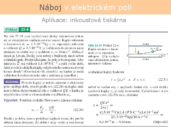 Náboj v elektrickém poli Aplikace: inkoustová tiskárna 
