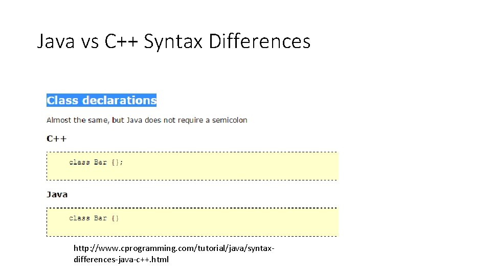 Java vs C++ Syntax Differences http: //www. cprogramming. com/tutorial/java/syntaxdifferences-java-c++. html 