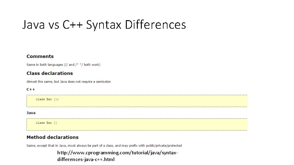 Java vs C++ Syntax Differences http: //www. cprogramming. com/tutorial/java/syntaxdifferences-java-c++. html 