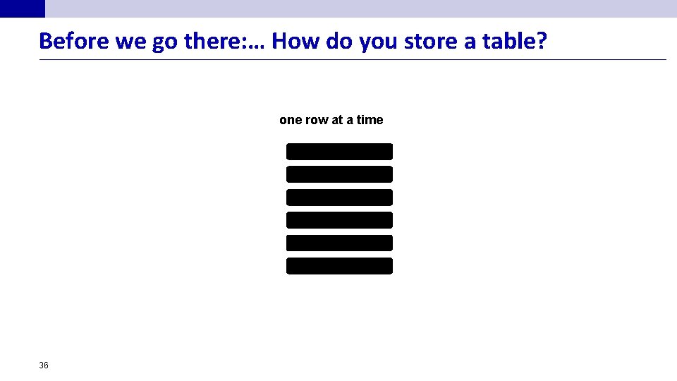 Before we go there: … How do you store a table? one row at