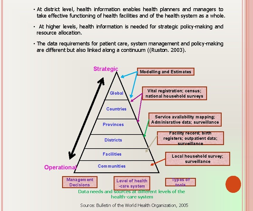  • At district level, health information enables health planners and managers to take