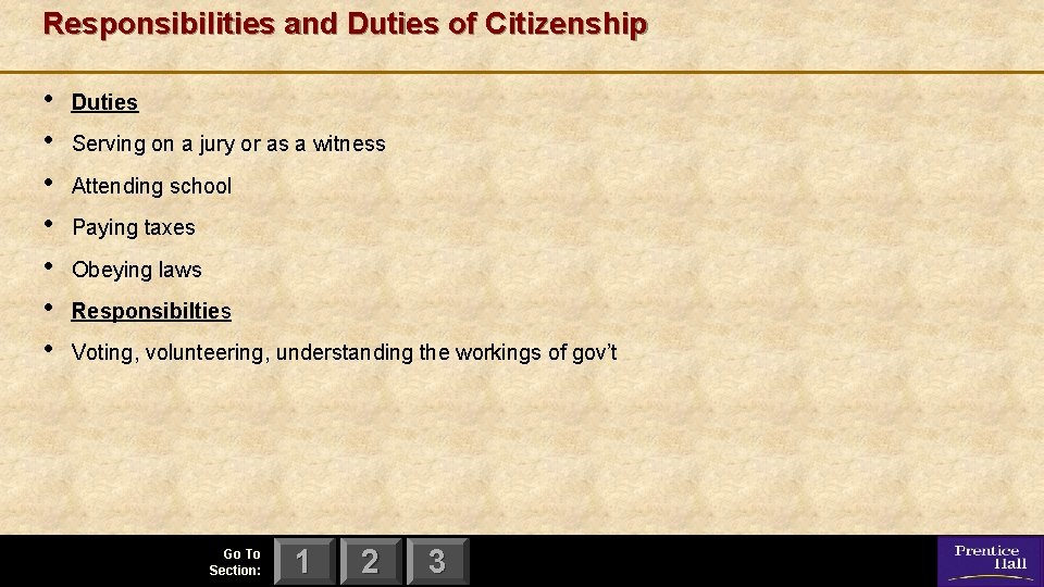 Responsibilities and Duties of Citizenship • • Duties Serving on a jury or as