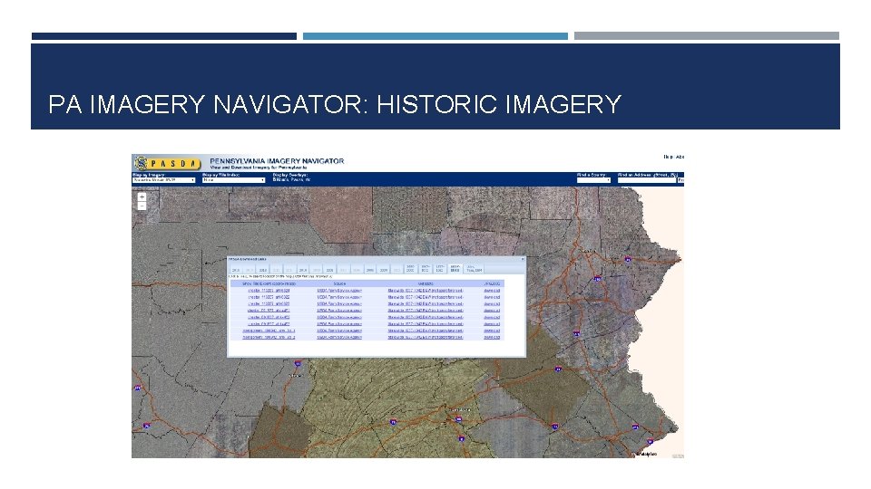 PA IMAGERY NAVIGATOR: HISTORIC IMAGERY 