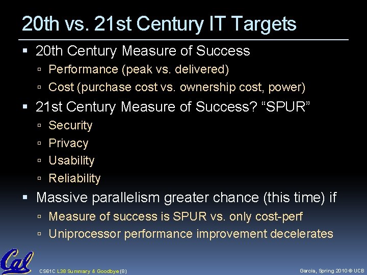 20 th vs. 21 st Century IT Targets 20 th Century Measure of Success 20 th vs. 21 st Century IT Targets 20 th Century Measure of Success
