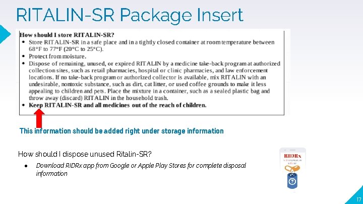 RITALIN-SR Package Insert This information should be added right under storage information How should