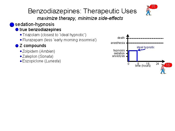 Benzodiazepines: Therapeutic Uses 15 maximize therapy, minimize side-effects sedation-hypnosis true benzodiazepines Triazolam (closest to