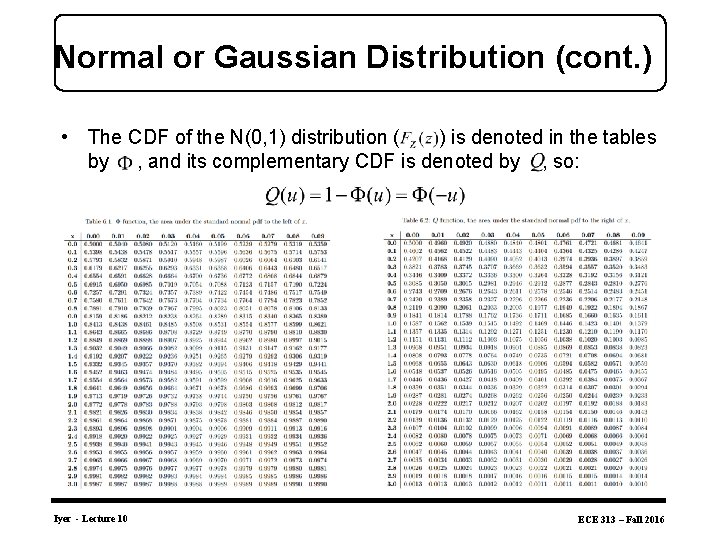 Normal or Gaussian Distribution (cont. ) • The CDF of the N(0, 1) distribution