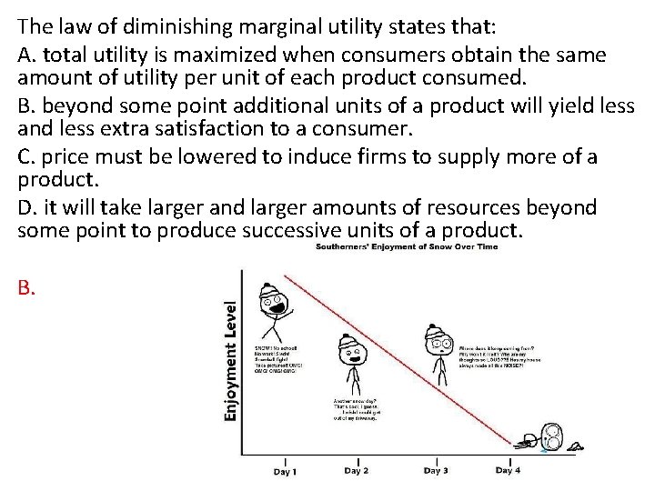 The law of diminishing marginal utility states that: A. total utility is maximized when