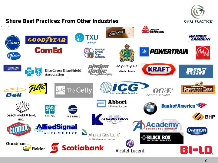 Share Best Practices From Other Industries §Niagara §Police Regional Service 2 