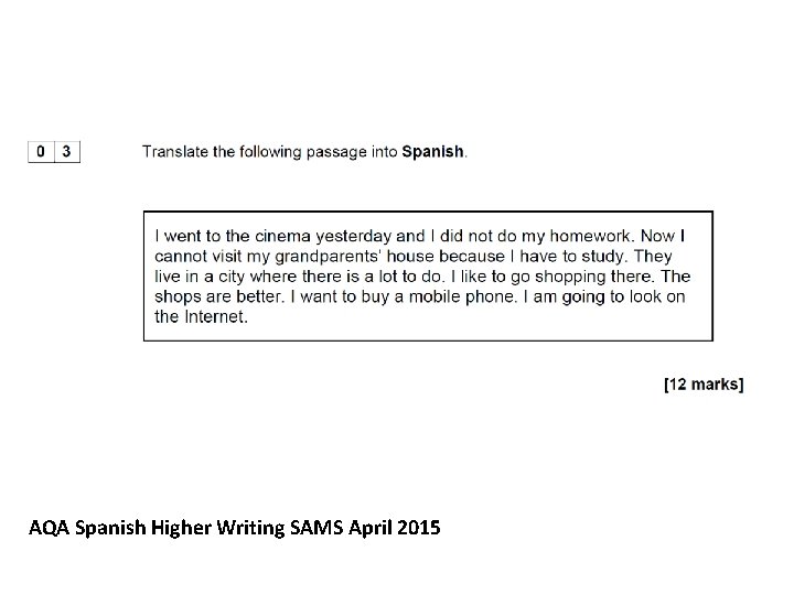 AQA Spanish Higher Writing SAMS April 2015 