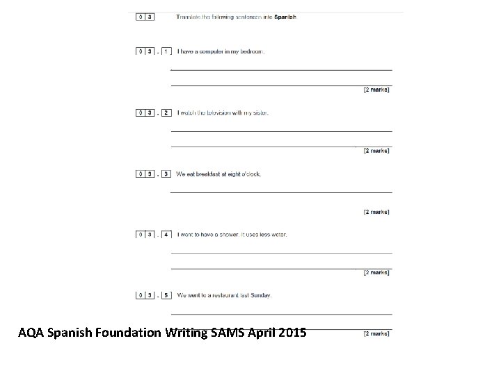 AQA Spanish Foundation Writing SAMS April 2015 