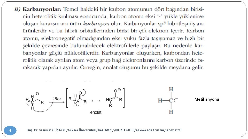 Metil anyonu 4 Doç. Dr. yasemin G. İŞGÖR /Ankara Üniversitesi/ link: http: //80. 251.