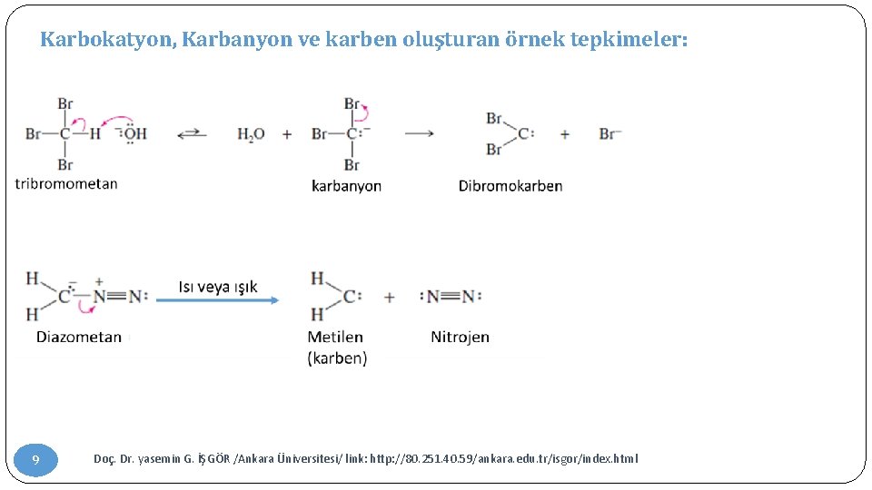 Karbokatyon, Karbanyon ve karben oluşturan örnek tepkimeler: 9 Doç. Dr. yasemin G. İŞGÖR /Ankara