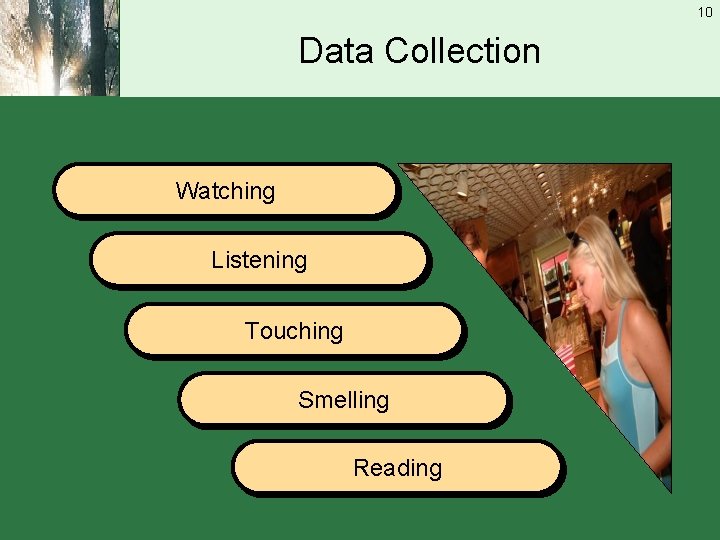 10 Data Collection Watching Listening Touching Smelling Reading 