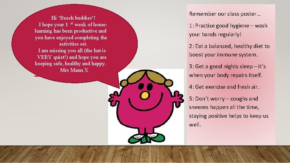 Hi ‘Beech buddies’! I hope your 1 st week of homelearning has been productive
