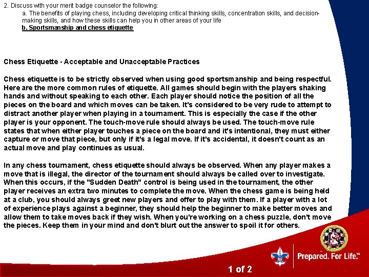 2. Discuss with your merit badge counselor the following: a. The benefits of playing