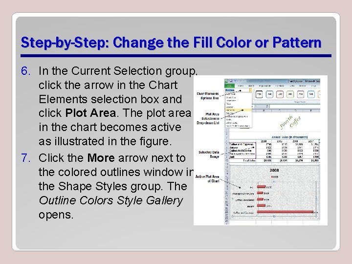 Step-by-Step: Change the Fill Color or Pattern 6. In the Current Selection group, click