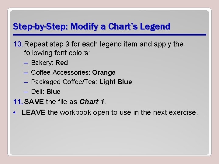 Step-by-Step: Modify a Chart’s Legend 10. Repeat step 9 for each legend item and