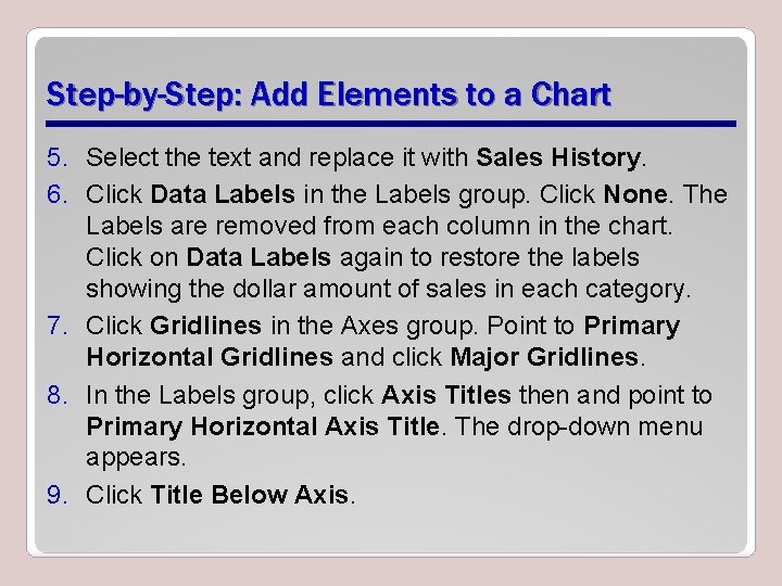 Step-by-Step: Add Elements to a Chart 5. Select the text and replace it with