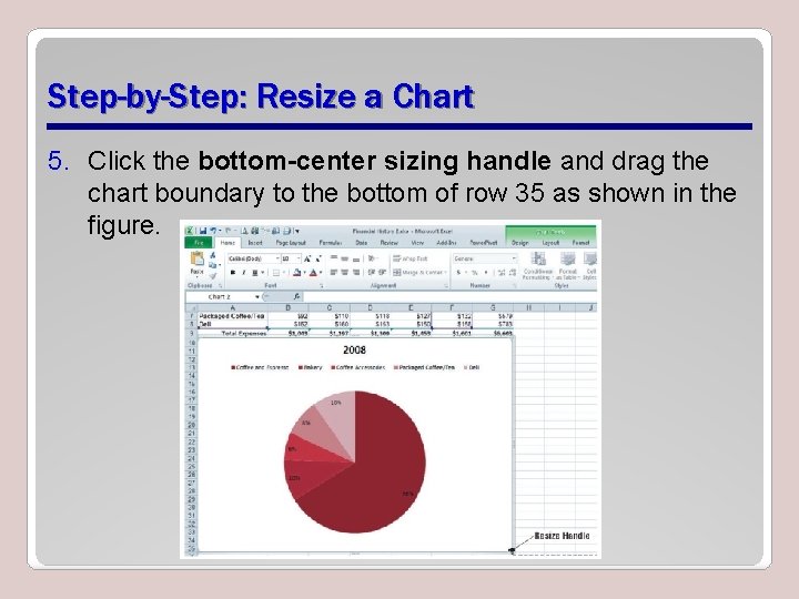 Step-by-Step: Resize a Chart 5. Click the bottom-center sizing handle and drag the chart