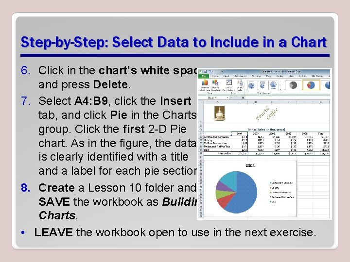 Step-by-Step: Select Data to Include in a Chart 6. Click in the chart’s white