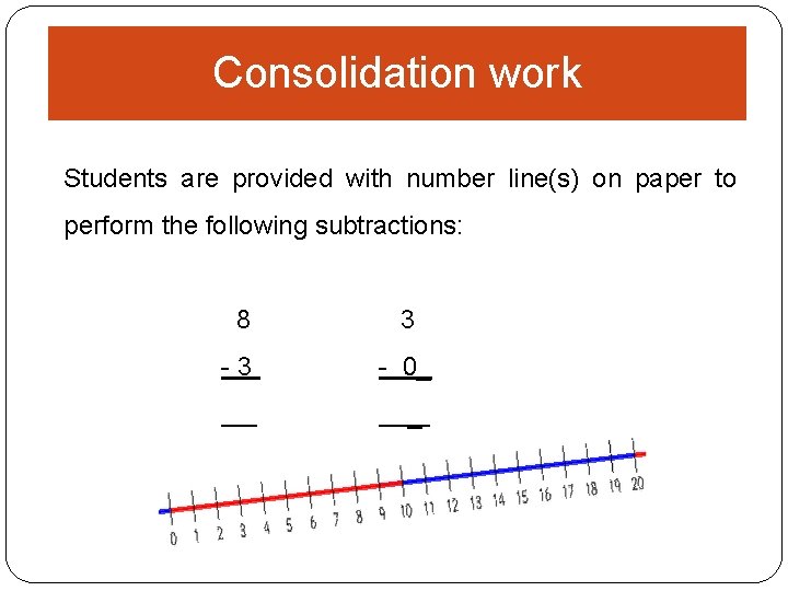 Consolidation work Students are provided with number line(s) on paper to perform the following